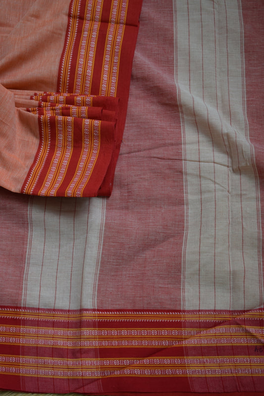 Coral Pattada Anchu Cotton Saree with Gomedadi Border