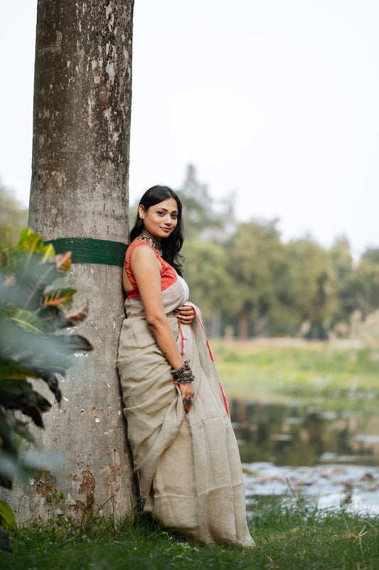 Khaki Linen Saree