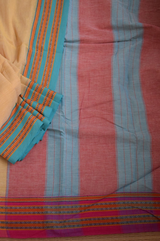 Light Yellow Pattada Anchu Cotton Saree with Gomedadi Border