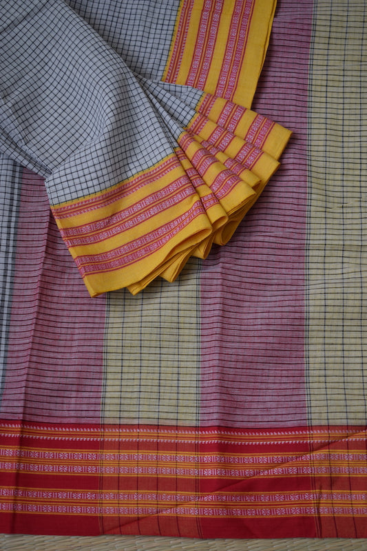 White Pattada Anchu Cotton Saree with Gomedadi Border
