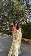 Load image into Gallery viewer, Pearly White Tissue Cotton Saree
