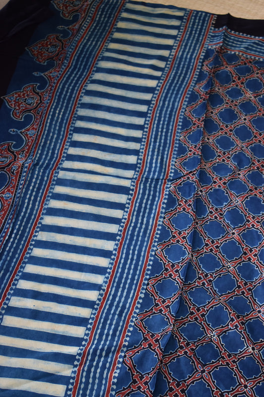 Indigo Modal Silk Ajrakh Dupatta