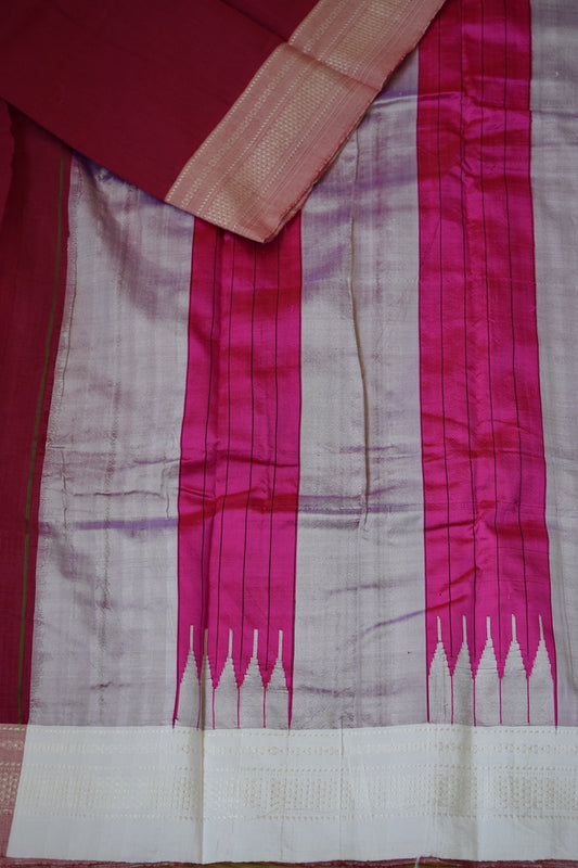 Wine Ilkal Viscose Saree with Chikki Paras Border