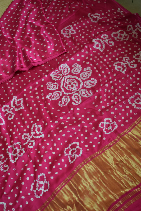 Rani Pink Modal Silk Bandhani Saree