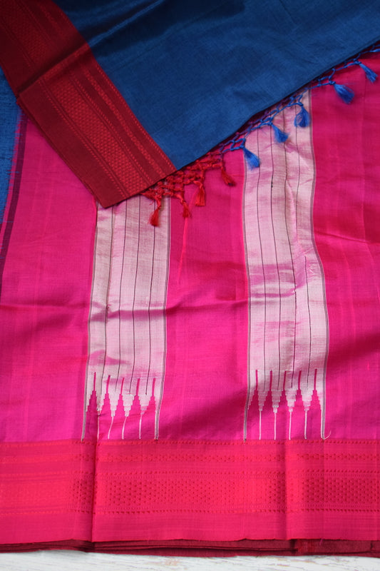 Blue Ilkal Viscose Saree with Chikki Paras Border