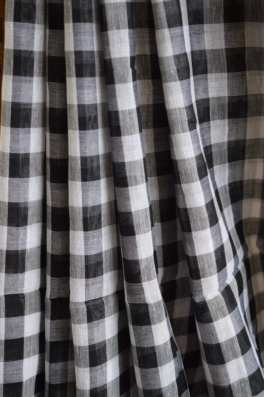 Black and White Checks Mul Cotton Saree