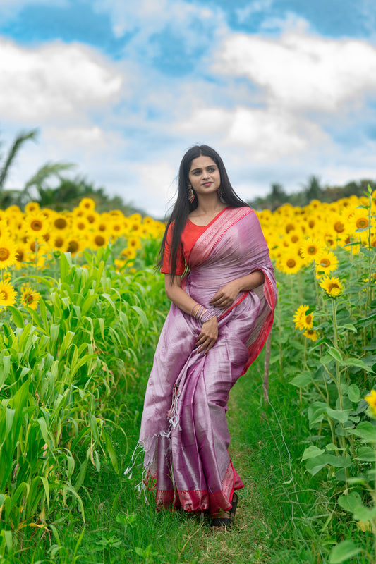Pink Tissue Cotton Saree With Border