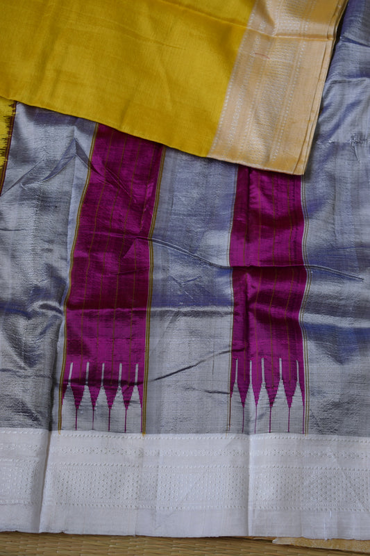 Yellow Ilkal Viscose Saree with Chikki Paras Border