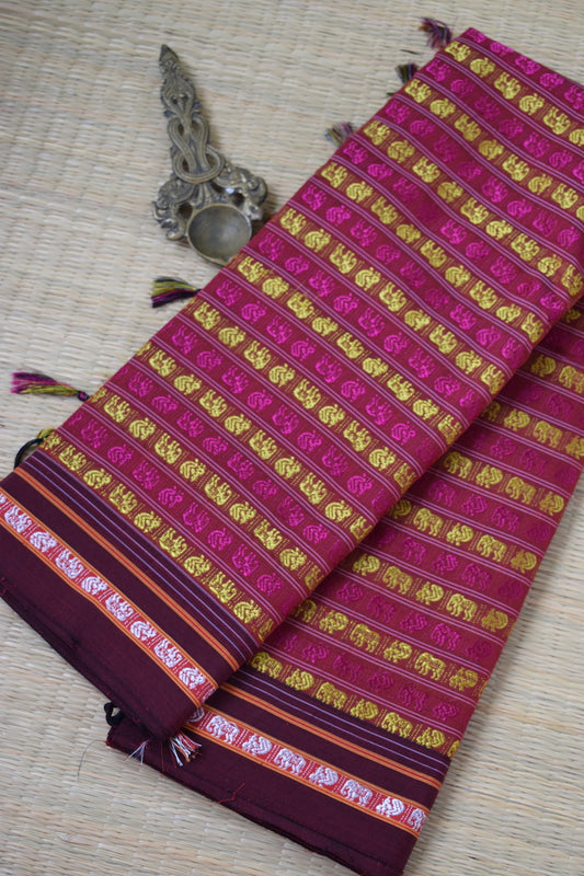 Reddish Pink Hathi Mor Khun Saree