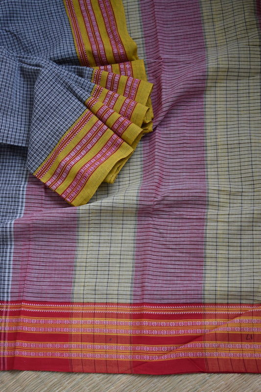 Grey Pattada Anchu Cotton Saree with Gomedadi Border