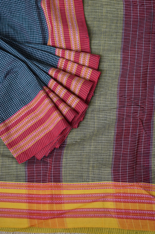 Green Pattada Anchu Cotton Saree with Gometeni Border