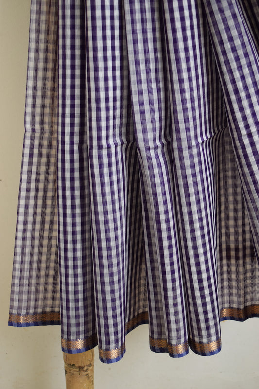 Purple Checks Maheshwari Silk Cotton Saree