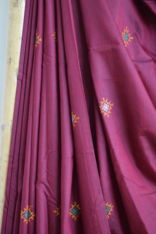 Maroon Cotton Silk Kasuti Saree