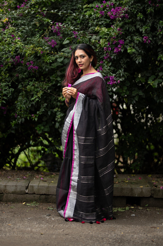 Black Linen Saree