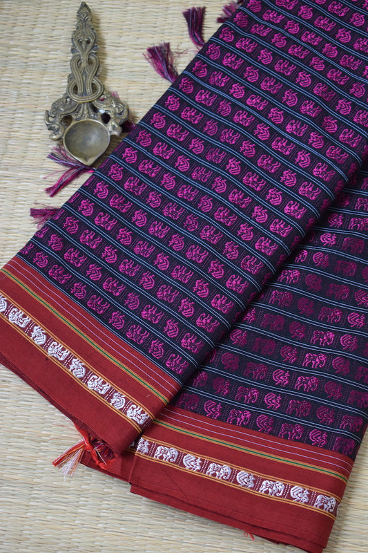 Magenta Hathi Mor Khun Saree