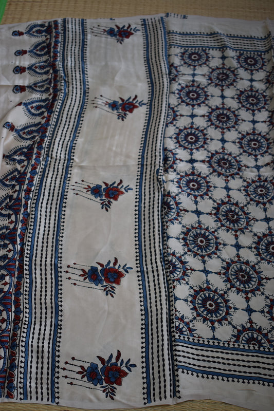 White Modal Silk Ajrakh Dupatta