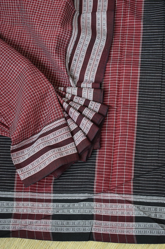 Maroon Pattada Anchu Cotton Saree with Gomedadi Border
