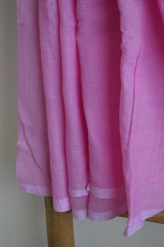 Baby Pink Mul Cotton Saree with tassels