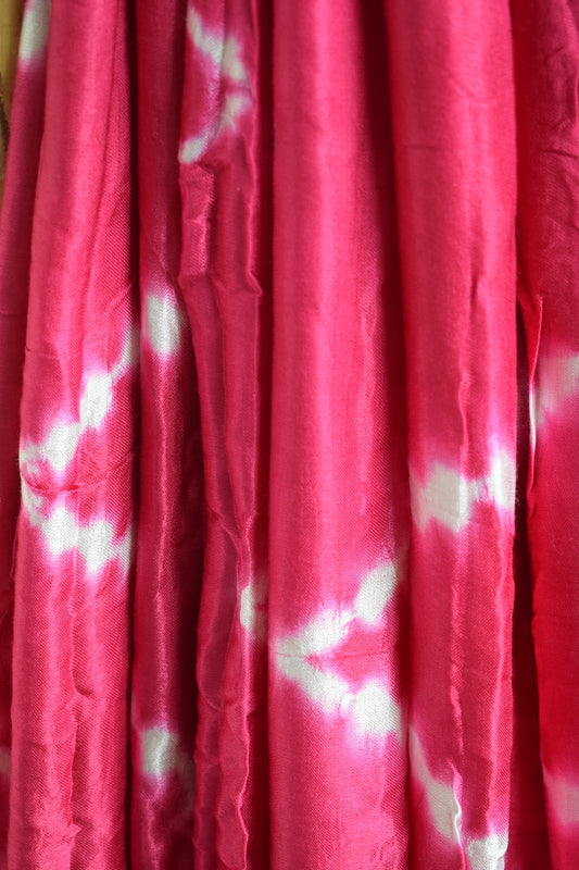 Bright Pink Lehariya Modal Silk Shibori Saree