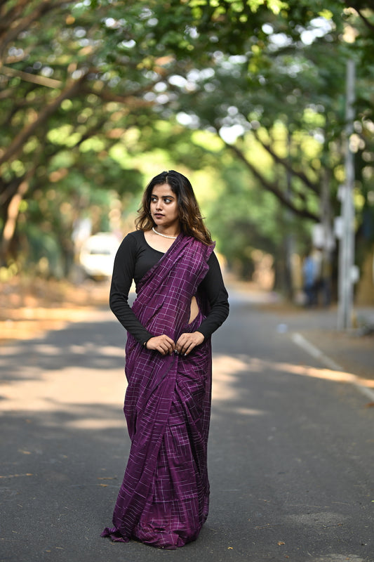 Purple Cotton Saree