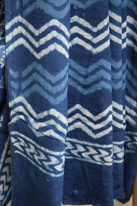 Indigo Printed Mul Cotton Saree