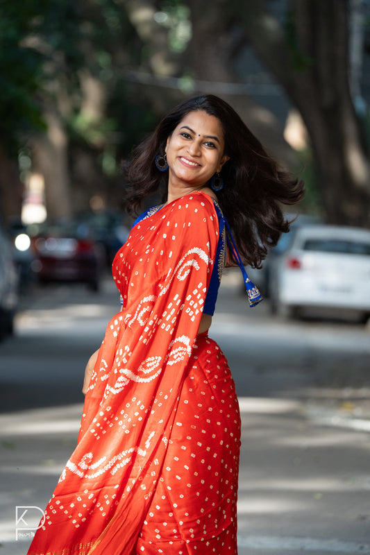 Fanta Orange Modal Silk Bandhani Saree