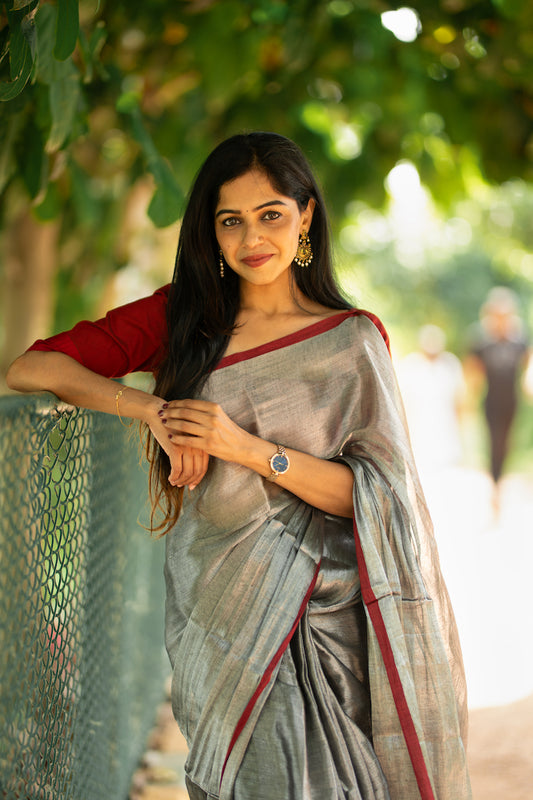 Steel Grey Tissue Cotton Saree