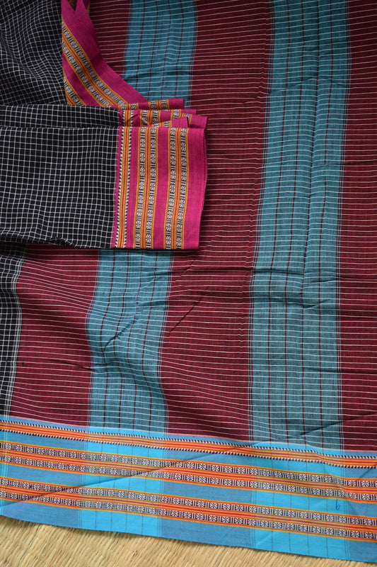 Black Pattada Anchu Cotton Saree with Gomedadi Border