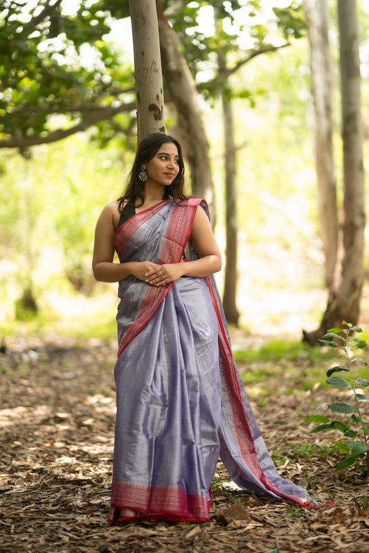 Lavender Tissue Cotton Saree With Border