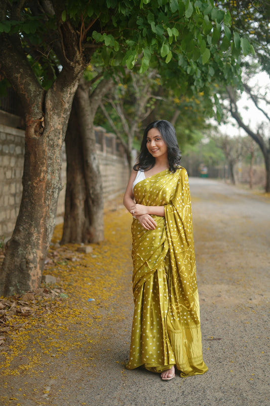 Mehandi Green Modal Silk Bandhani Saree