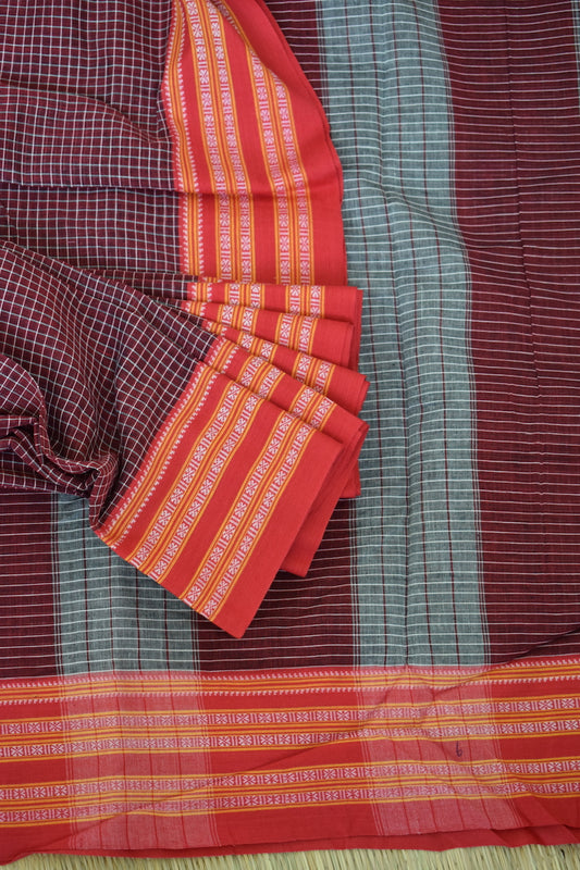 Maroon Pattada Anchu Cotton Saree with Gomedadi Border
