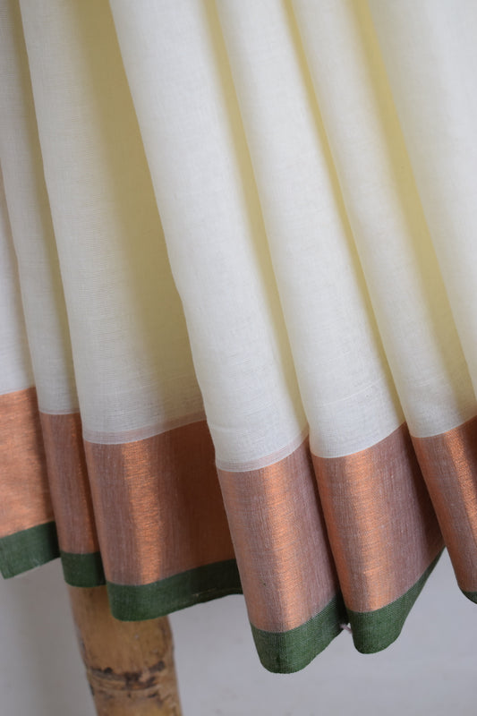 Off White Mul Cotton Saree with tassels