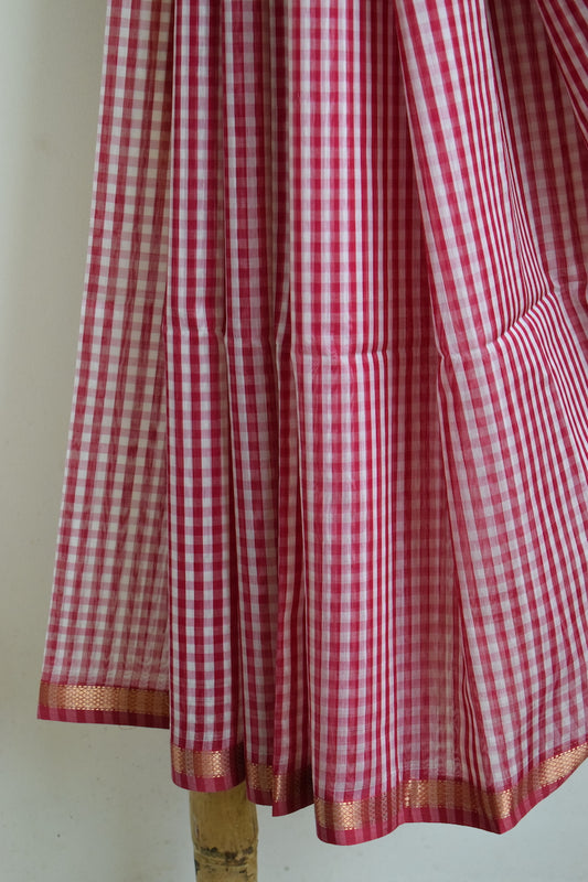 Pink Checks Maheshwari Silk Cotton Saree