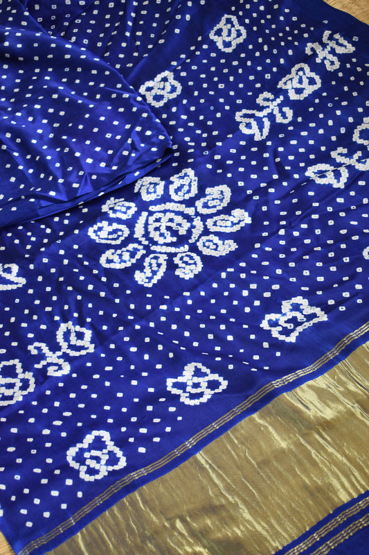 Navy Blue Modal Silk Bandhani Saree