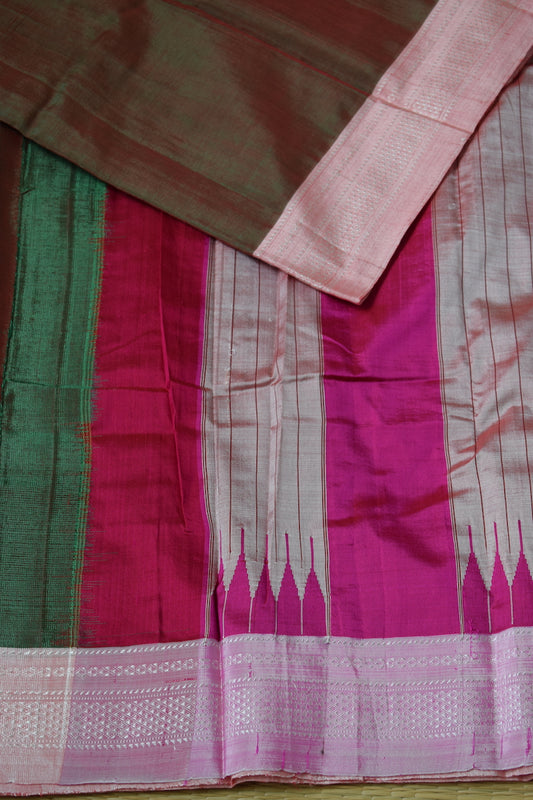 Shot Green Ilkal Viscose Saree with Chikki Paras Border