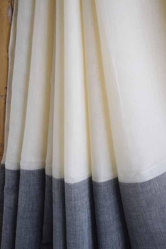 Off White Mul Cotton Saree with tassels