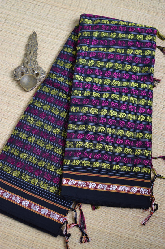 Multi Colour Hathi Mor Khun Saree
