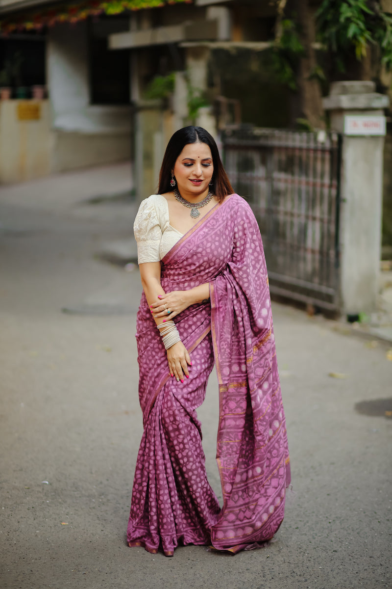 Mauve Chanderi Cotton Silk Saree