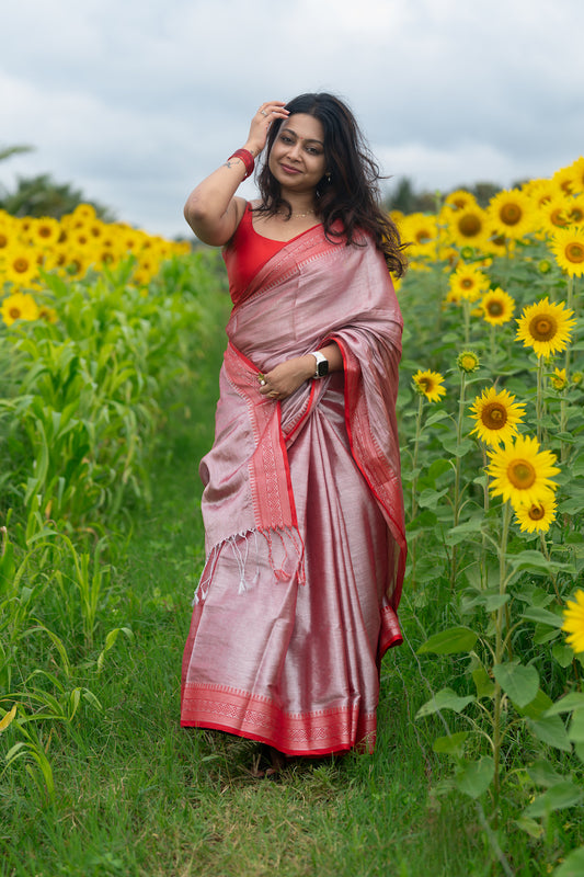 Mauve Tissue Cotton Saree With Border