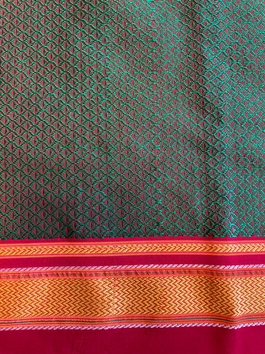 Green Red Dual Tone Khun Embroidery Blouse Piece