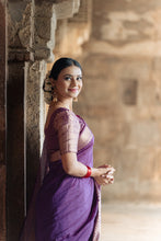 Load image into Gallery viewer, Purple Benarasi Linen Silk Saree
