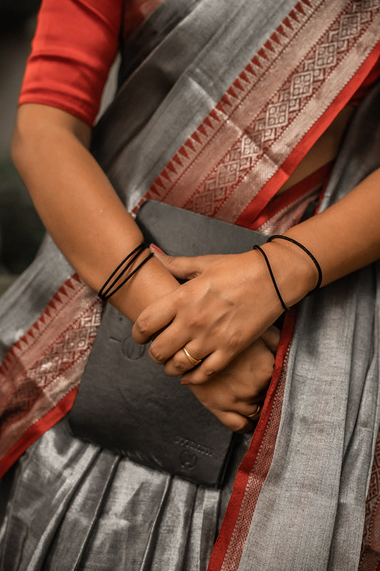 Grey Tissue Cotton Saree With Border