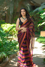 Load image into Gallery viewer, Black Striped Linen Saree
