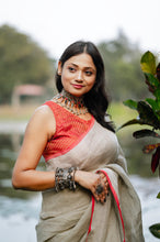 Load image into Gallery viewer, Khaki Linen Saree
