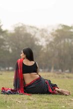 Load image into Gallery viewer, Black Pattada Anchu Cotton Saree with Red border
