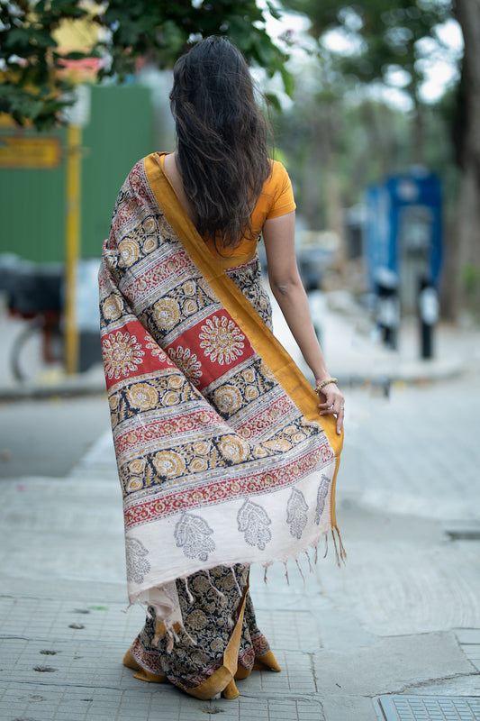 Black Kalamkari Chennuri Silk Saree with Nizam Border