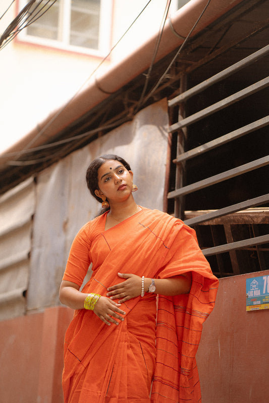 Orange Khesh Cotton Saree