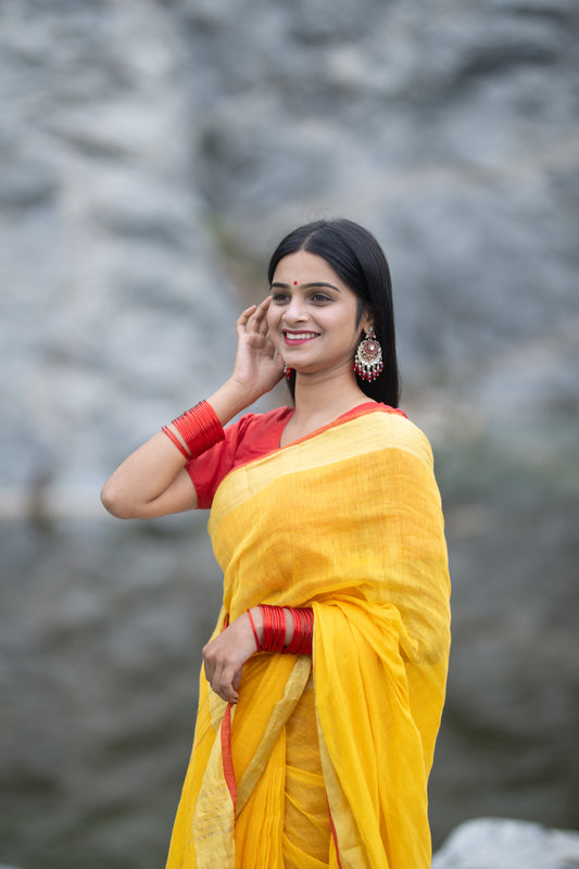 Yellow Linen Saree