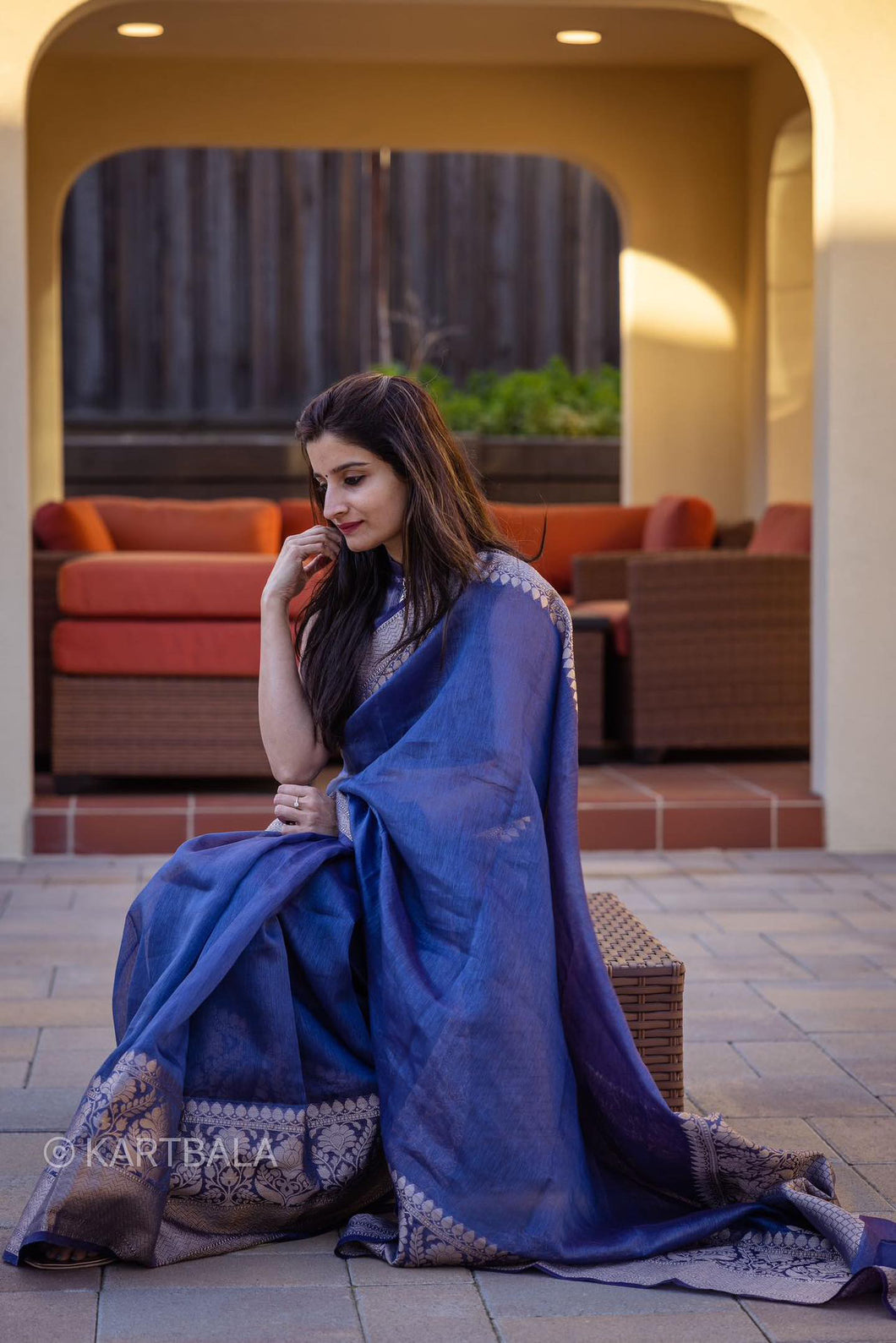 Blue Benarasi Silk Linen Saree