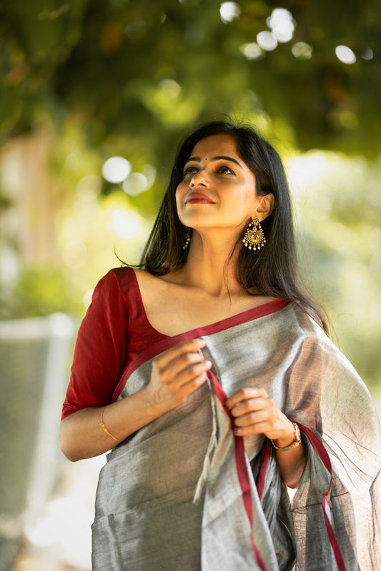Steel Grey Tissue Cotton Saree